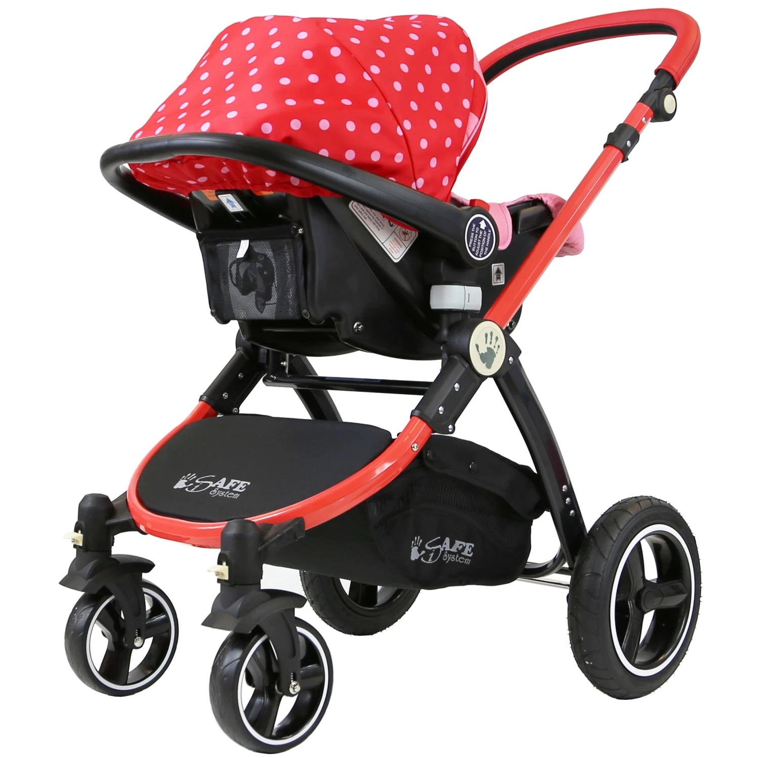 ISafe ISafe 3 In 1 Prams I-Safe System - Bow Dots Trio Travel System Pram & Stroller 3 In 1 Complete With Car Seat, Rain Covers & Foot Muffs