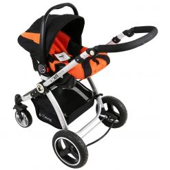 ISafe I-Safe System - Orange Trio Travel System Pram & Luxury Stroller 3 In 1 Complete With Car Seat + Rain Covers 3 In 1 Pram Systems