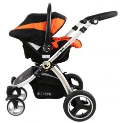 ISafe I-Safe System - Orange Trio Travel System Pram & Luxury Stroller 3 In 1 Complete With Car Seat + Rain Covers 3 In 1 Pram Systems