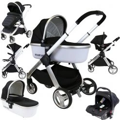 3 In 1 Pram Systems Marvel Combi 3in1 Travel System Pram Pushchair With Carrycot & Carseat Black
