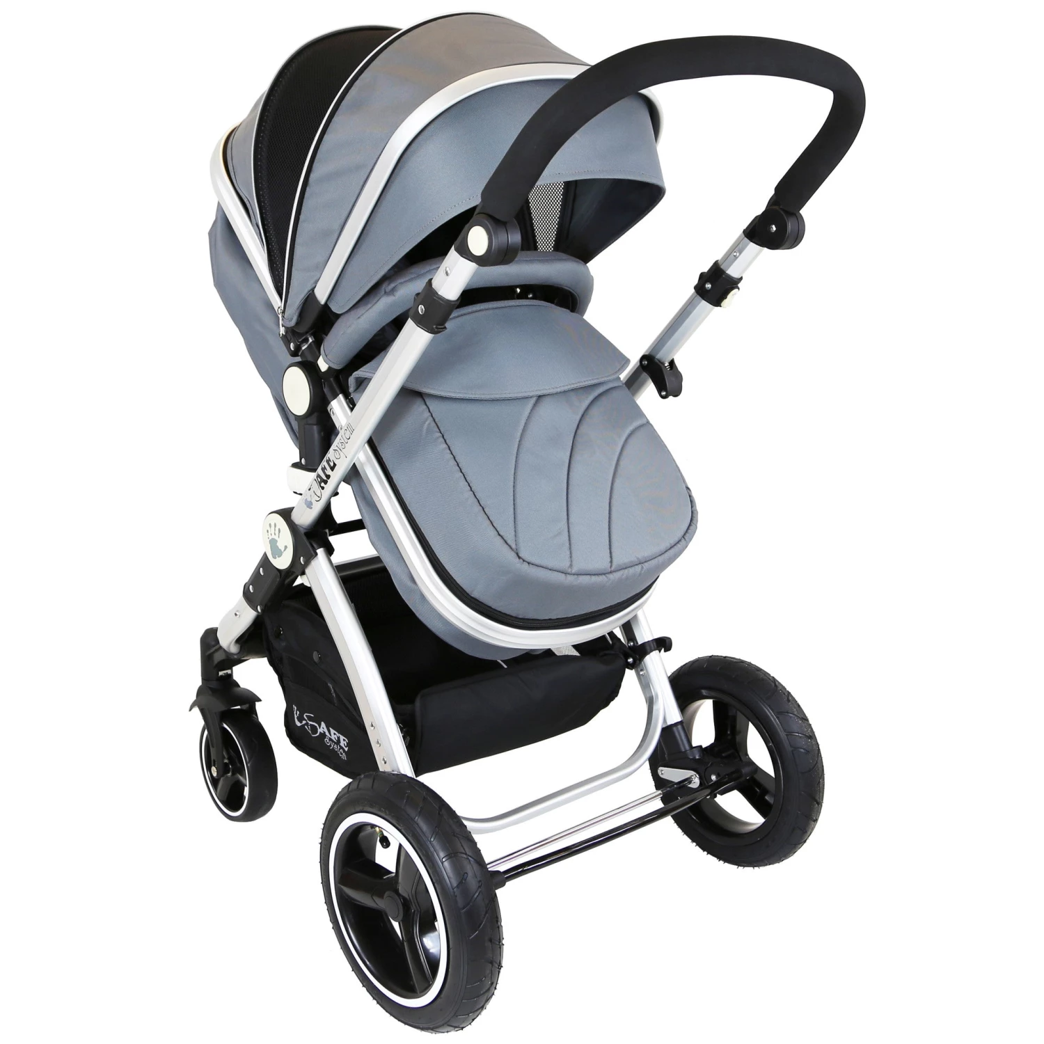 ISafe I-Safe System - Grey Trio Travel System Pram & Luxury Stroller 3 In 1 Complete With Car Seat + Footmuff + Carseat Footmuff + Rain Covers 3 In 1 Pram Systems