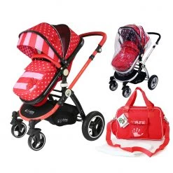 ISafe Baby Pram System 2in1 - Bow Dots Complete Bag & Rain Cover 2 IN 1 Prams