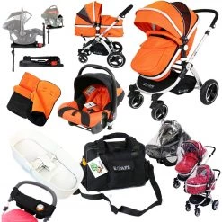 ISafe Complete Trio Travel System Pram & Luxury Stroller Orange (Clearance) 3 In 1 Pram Systems
