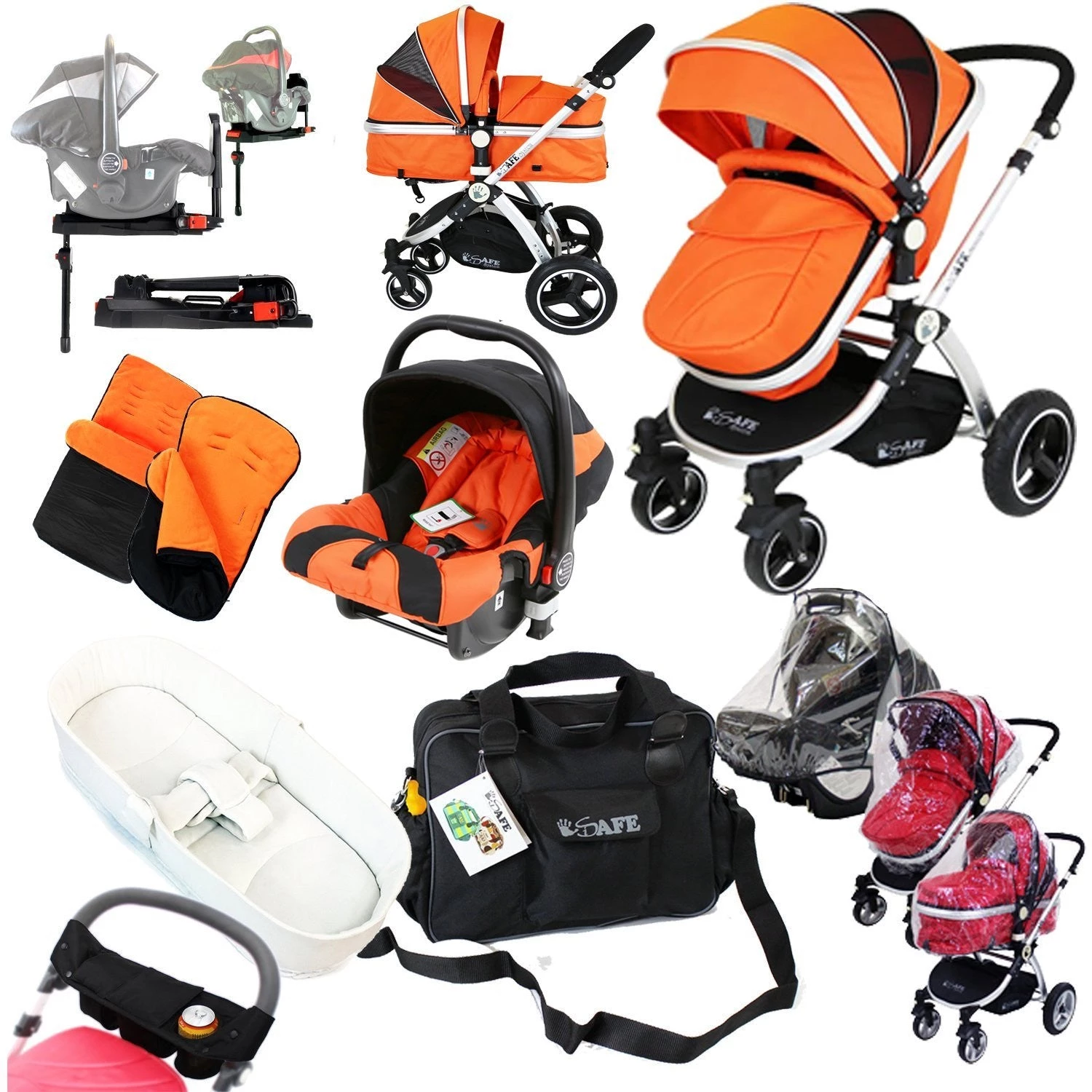 ISafe Complete Trio Travel System Pram & Luxury Stroller Orange (Clearance) 3 In 1 Pram Systems