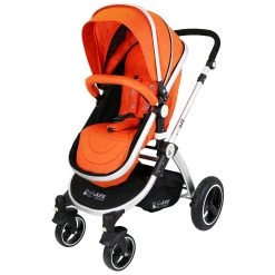 ISafe I-Safe System - Orange Trio Travel System Pram & Luxury Stroller 3 In 1 Complete With Car Seat