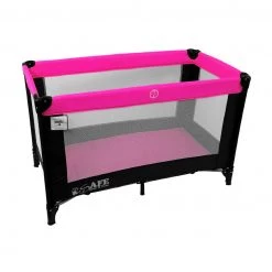 ISafe Rest & Play Luxury Travel Cot/Playpen - Raspberry (Black/Pink) 120 Cm X 60 Cm Complete With Mattress Rest & Play Collection