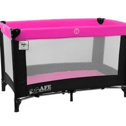 ISafe Rest & Play Luxury Travel Cot/Playpen - Raspberry (Black/Pink) 120 Cm X 60 Cm Complete With Mattress Rest & Play Collection