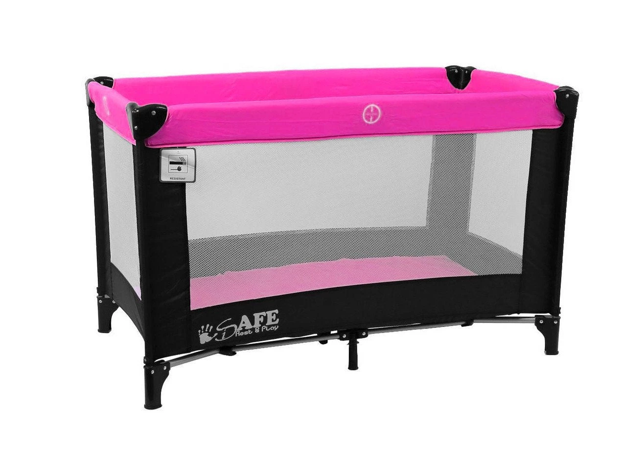 Rest & Play Collection ISafe Rest & Play Luxury Travel Cot Playpen (Black/Pink) 120 Cm X 60 Cm Complete With Mattress