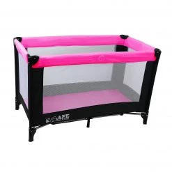 ISafe Rest & Play Luxury Travel Cot/Playpen - Raspberry (Black/Pink) 120 Cm X 60 Cm Complete With Mattress Rest & Play Collection