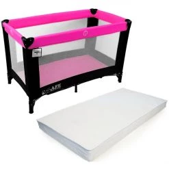 Rest & Play Collection ISafe Rest & Play Luxury Travel Cot Playpen (Black/Pink) 120 Cm X 60 Cm Complete With Mattress