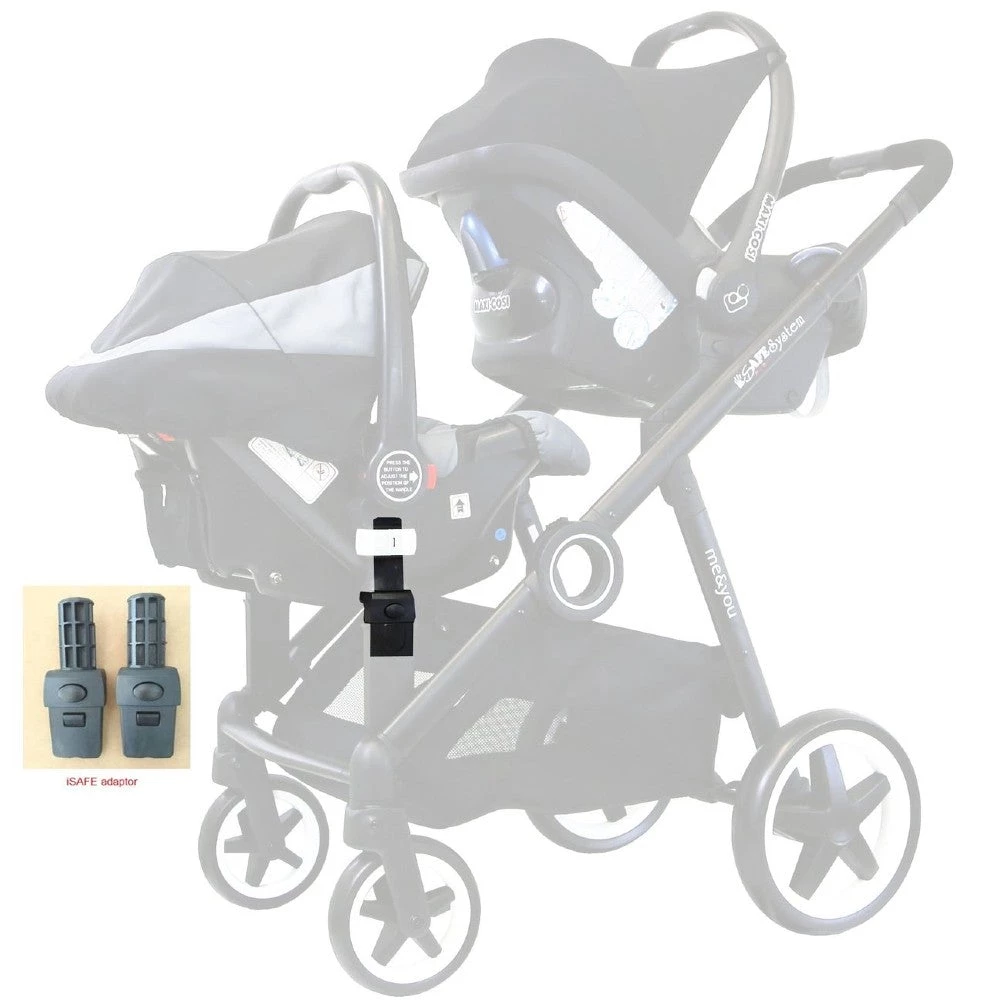 ISafe Tandem Double Pram Travel System - Harmony + X2 Carseat + X2 Isofix Base + Bag