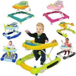 2 In 1 Walker & Rockers ISafe Foldable Baby Walker Rocker Entertainers Walk Along Activity Centres